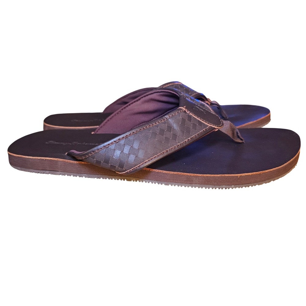 Tommy Bahama Anchored Flip Flops Mens Brown Basketweave Thong Sandals Size 12